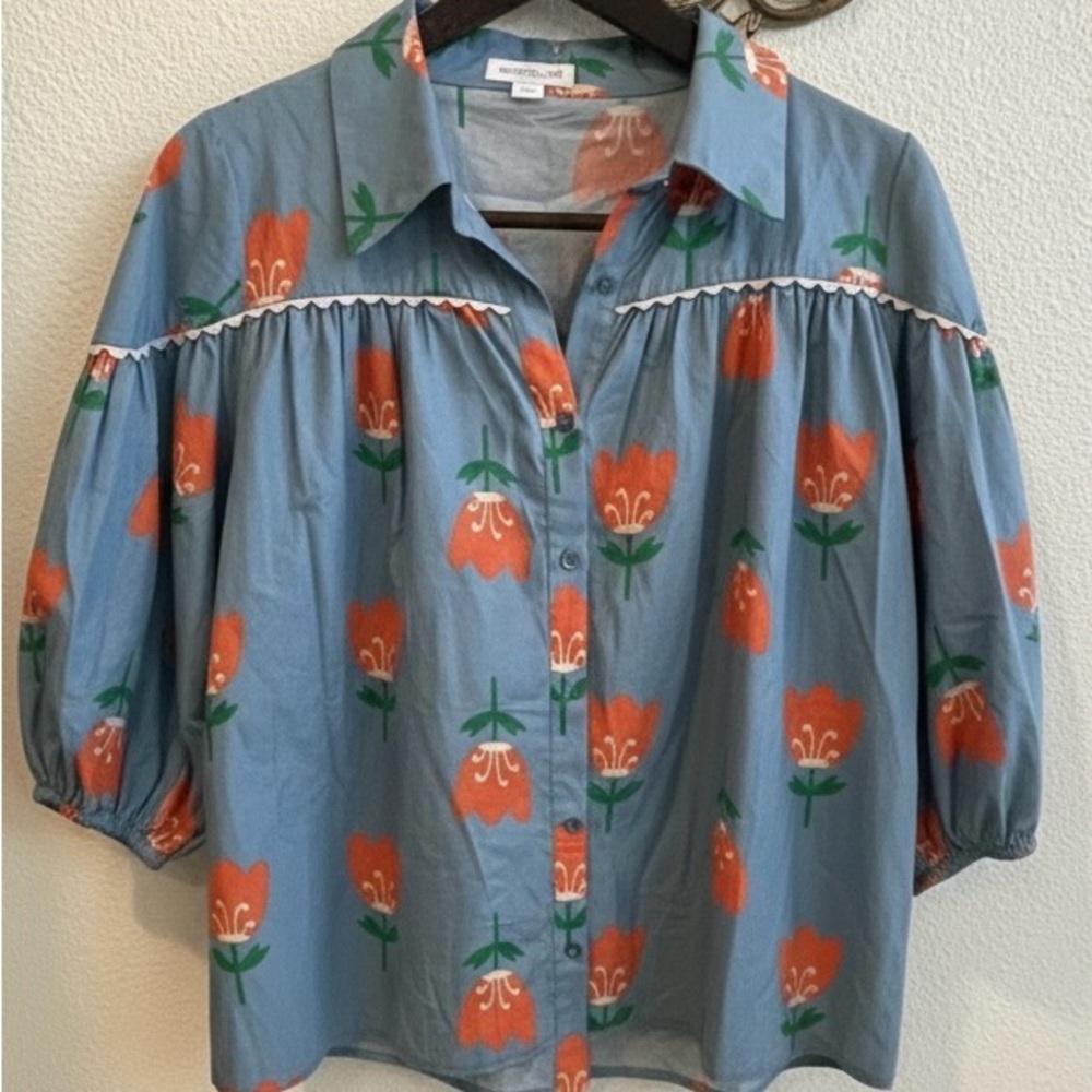 Floral Blue and Orange Boutique Women's Top